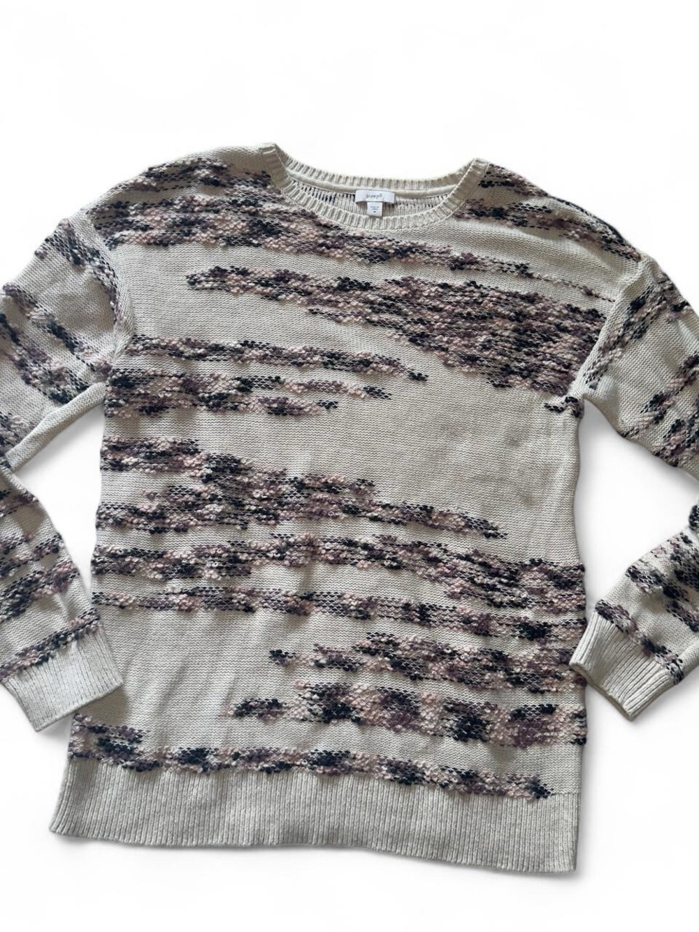 Women's Crewneck Sweater in Light Gray with Multicolor Texture